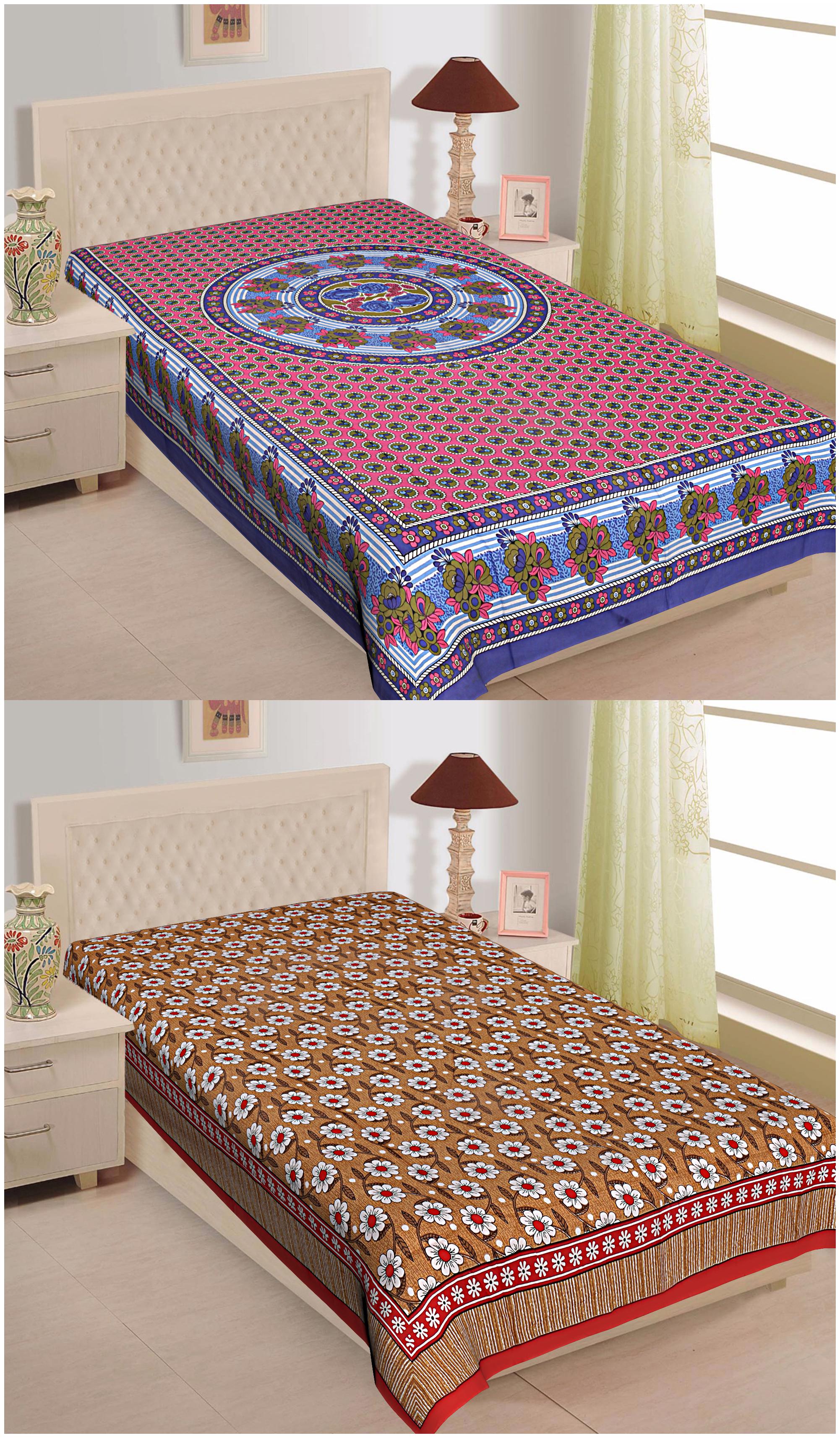 

TEXSTYLERS Cotton Floral Single Size Bedsheet 144 TC ( 2 Bedsheet Without Pillow Covers Multi )