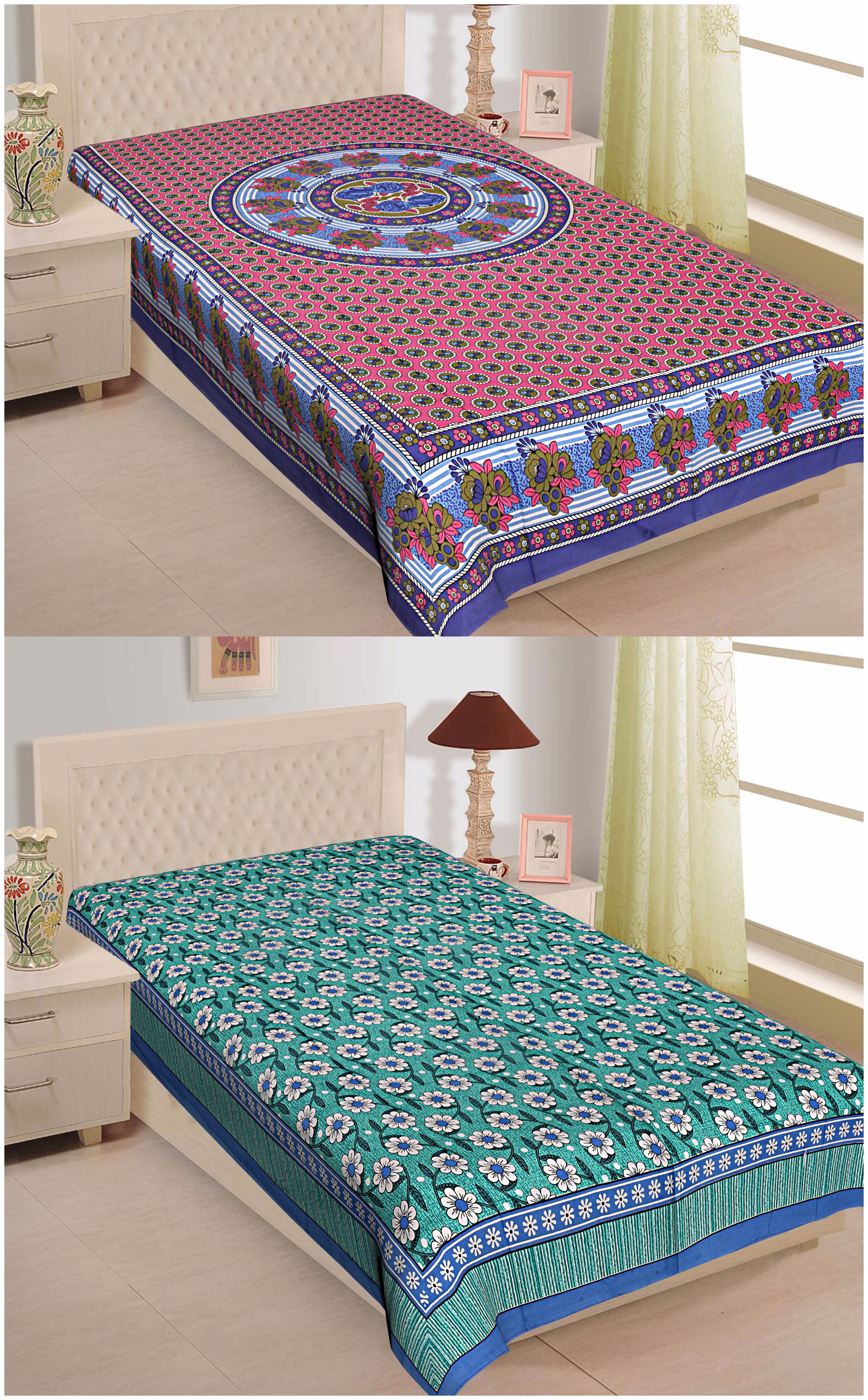 

TEXSTYLERS Cotton Floral Single Size Bedsheet 144 TC ( 2 Bedsheet Without Pillow Covers Multi )