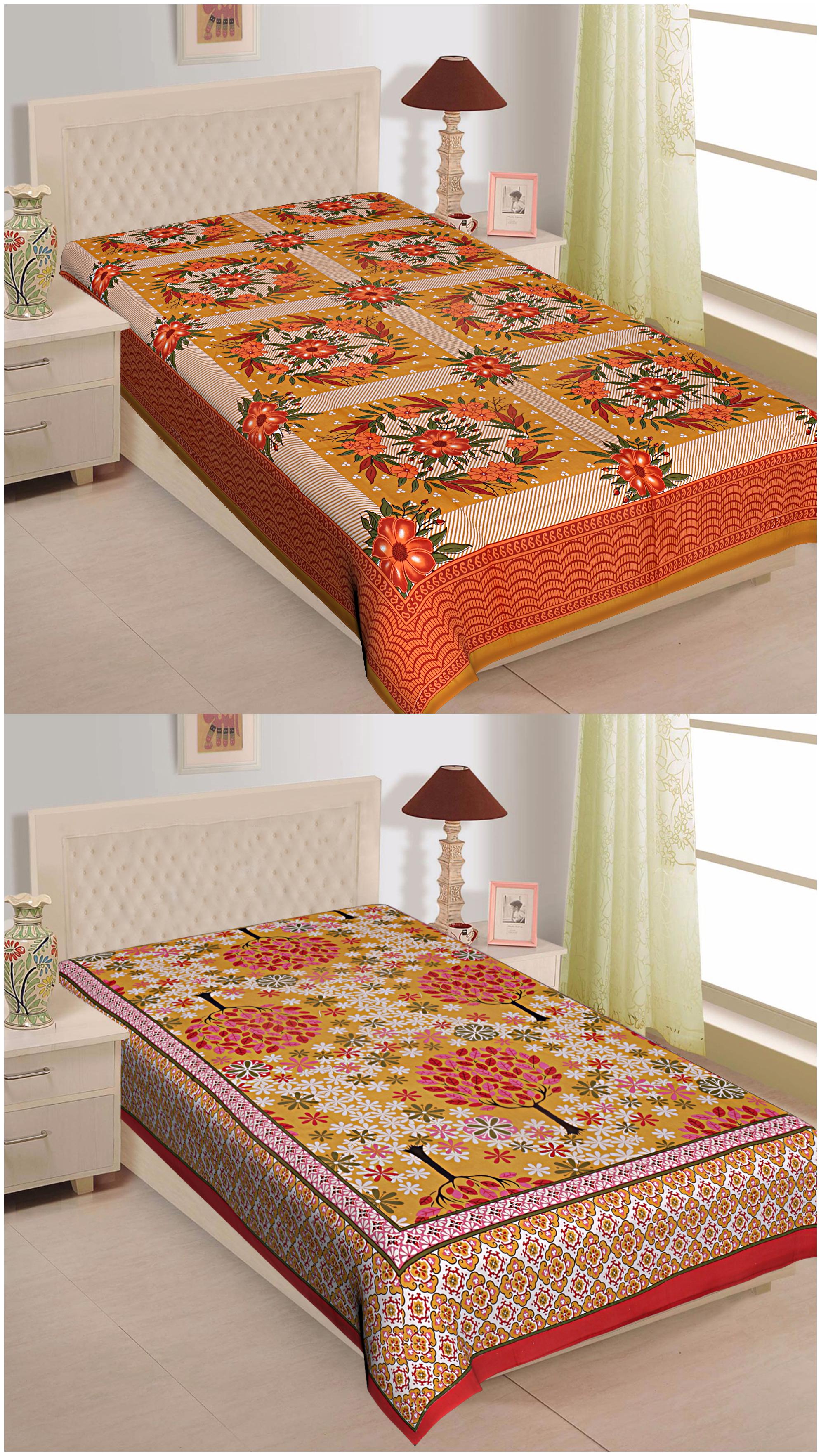 

TEXSTYLERS Cotton Floral Single Size Bedsheet 144 TC ( 2 Bedsheet Without Pillow Covers Multi )