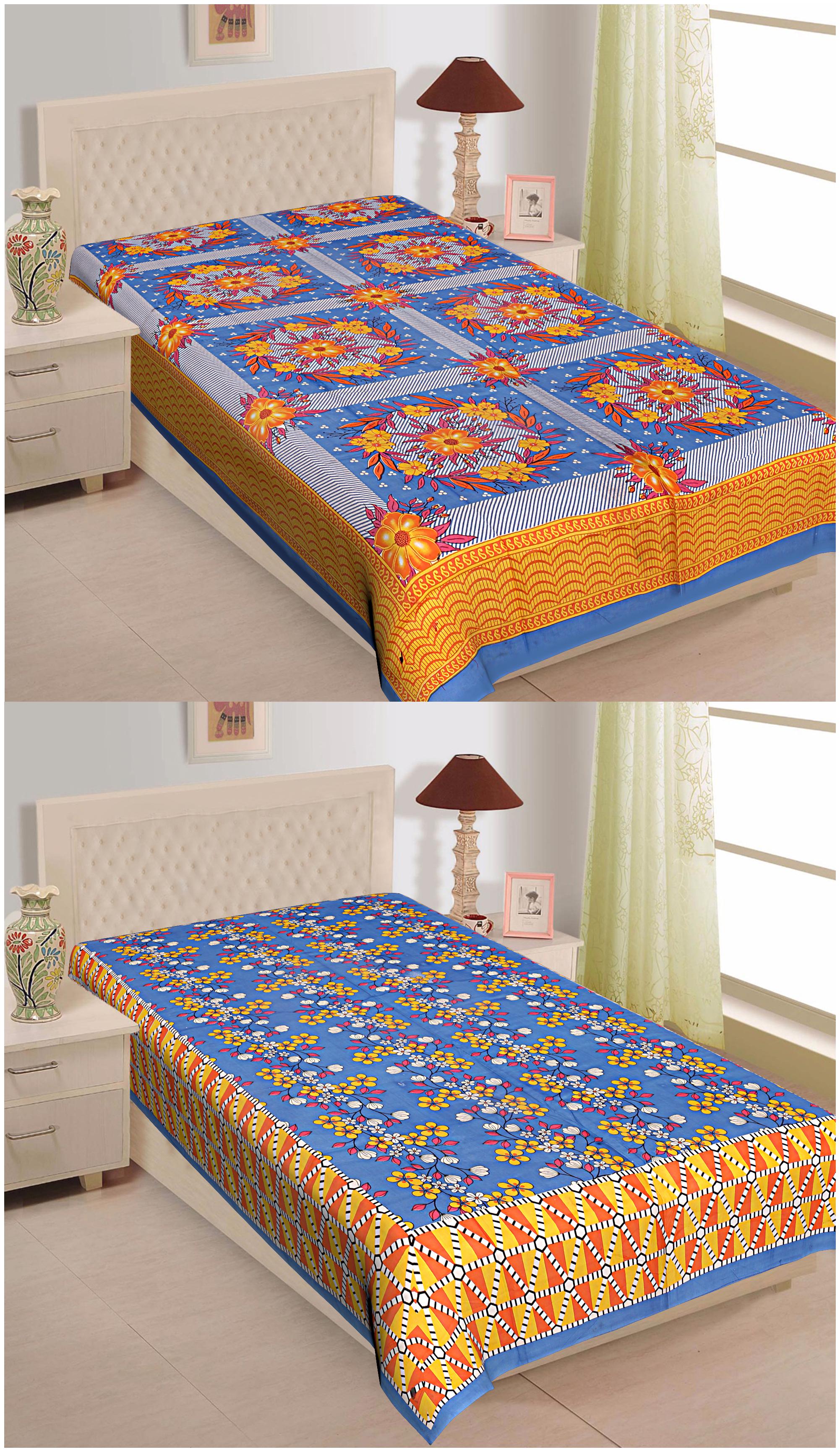 

TEXSTYLERS Cotton Floral Single Size Bedsheet 144 TC ( 2 Bedsheet Without Pillow Covers Multi )