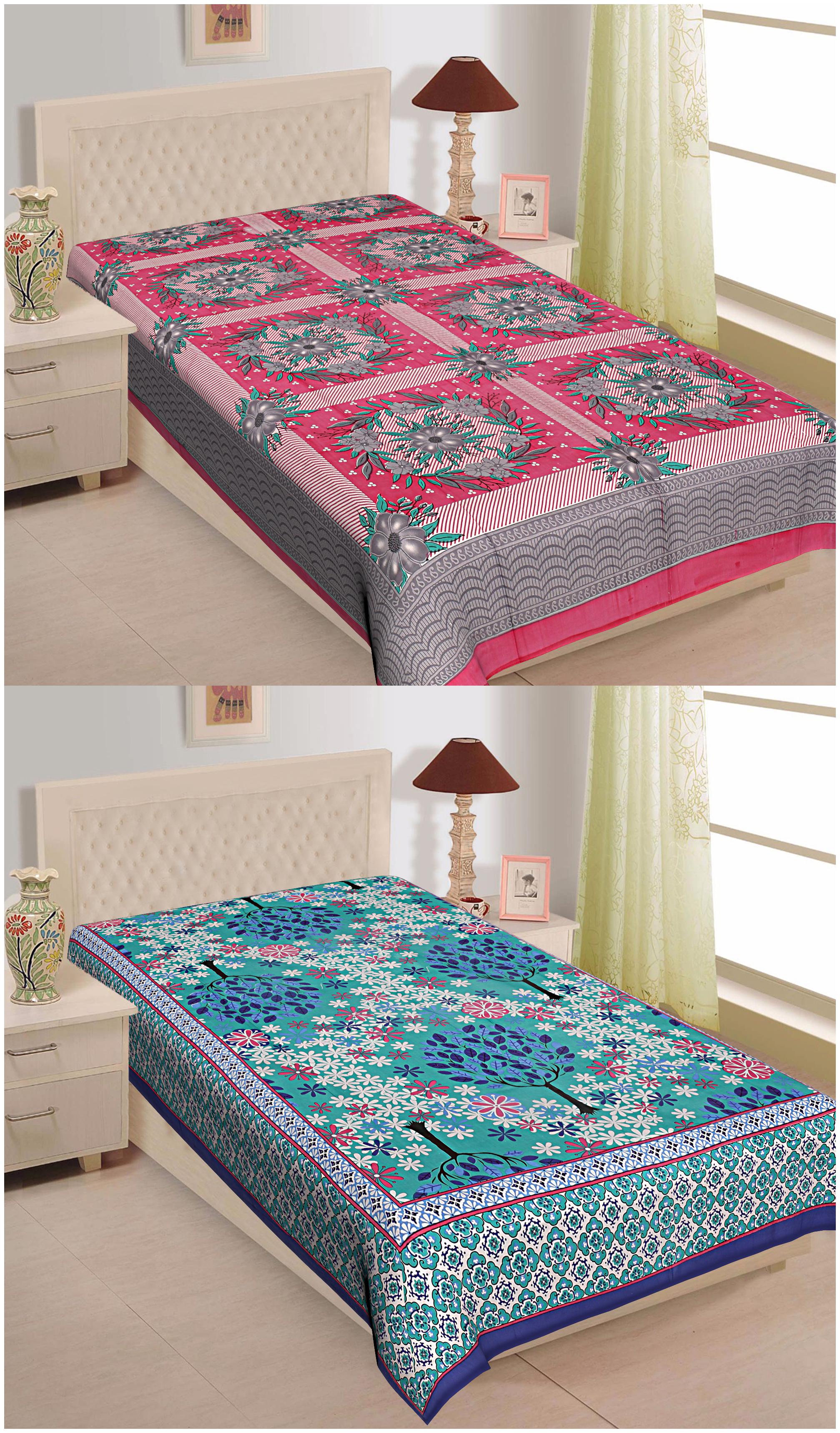 

TEXSTYLERS Cotton Floral Single Size Bedsheet 144 TC ( 2 Bedsheet Without Pillow Covers Multi )