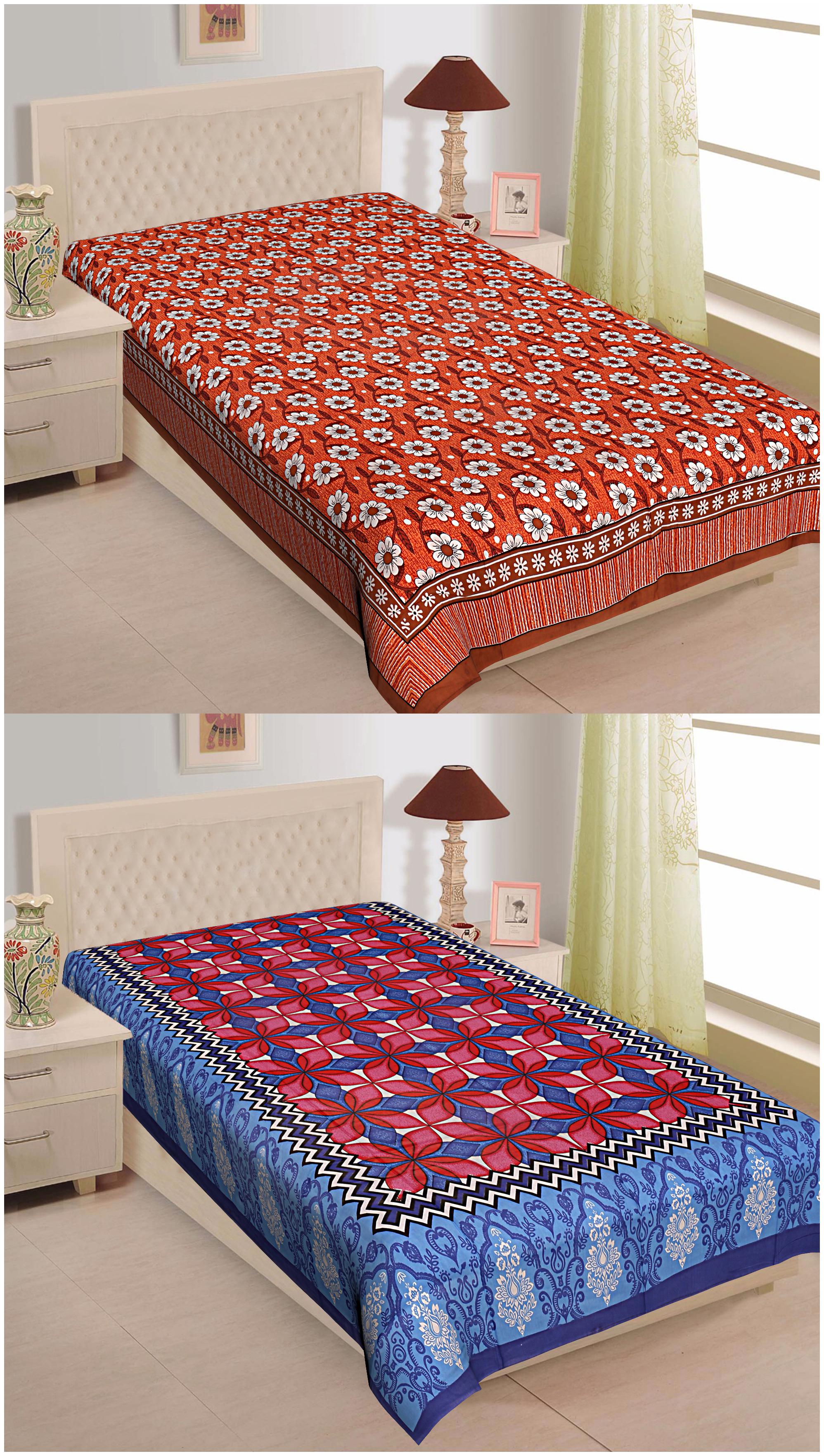 

TEXSTYLERS Cotton Floral Single Size Bedsheet 144 TC ( 2 Bedsheet Without Pillow Covers Multi )