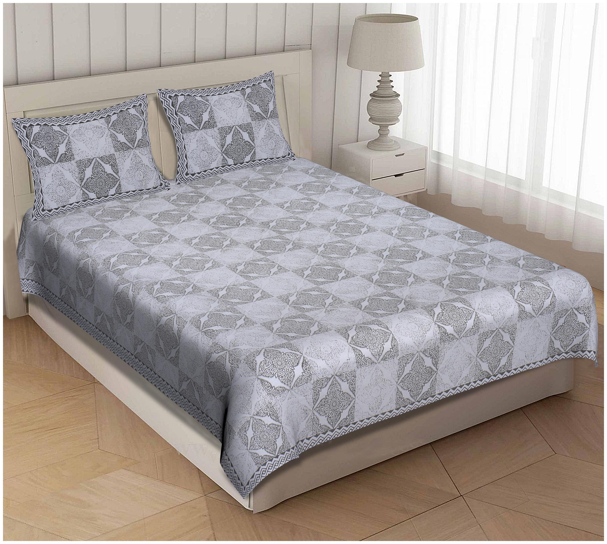 

TEXSTYLERS Cotton Geometric Double Size Bedsheet 220 TC ( 1 Bedsheet With 2 Pillow Covers Green )