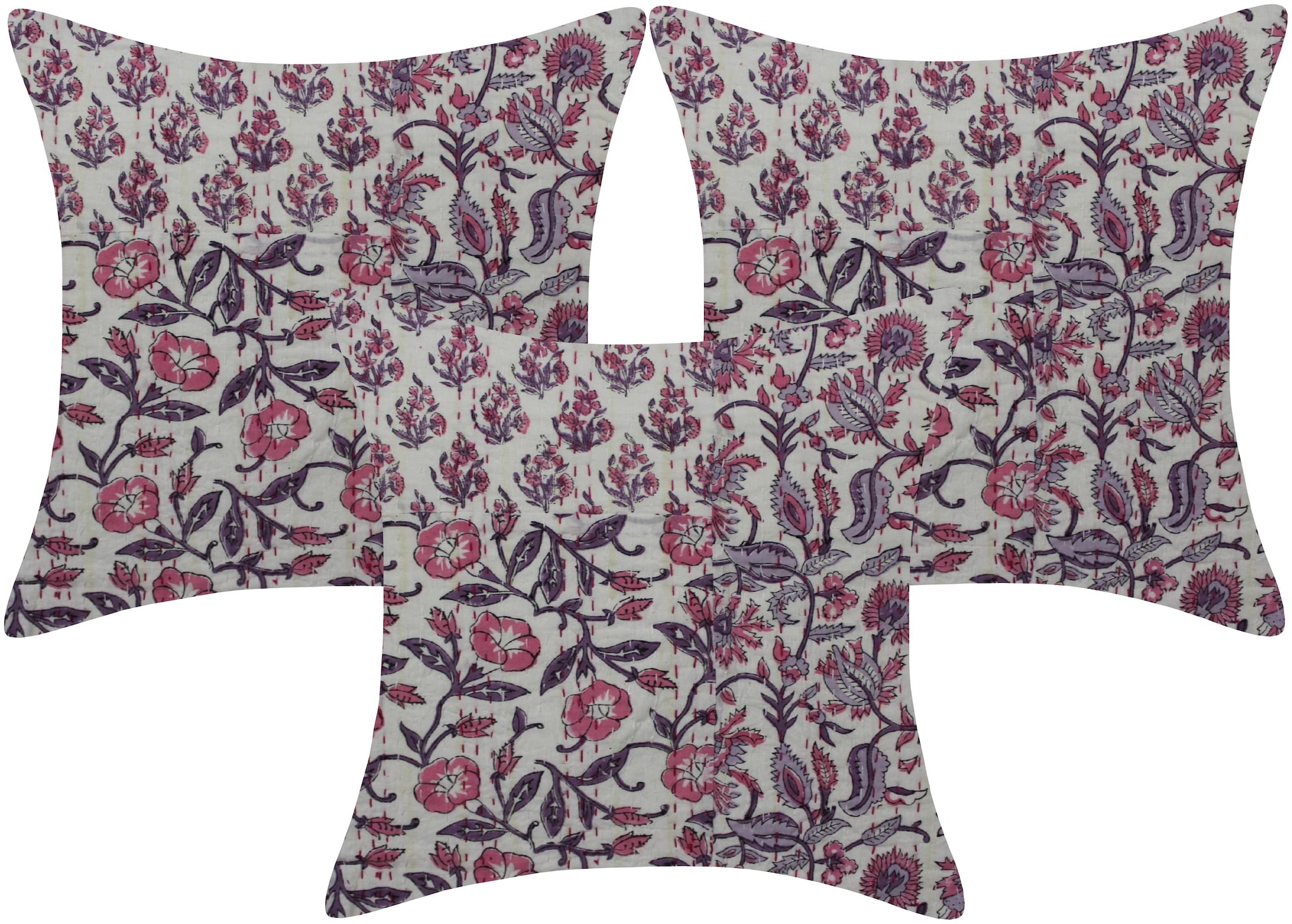 

TEXSTYLERS Pure Cotton Kantha Work Jaipuri Cushion Cover(Pack of 3)