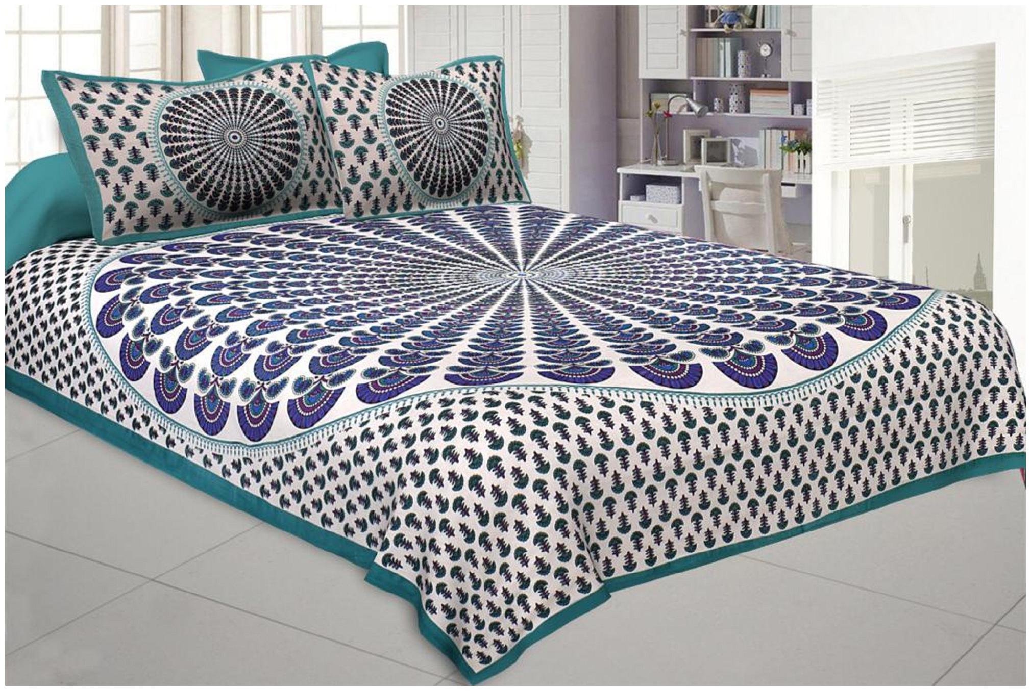 

TEXSTYLERS Cotton Printed Double Size Bedsheet 200 TC ( 1 Bedsheet With 2 Pillow Covers Multi )
