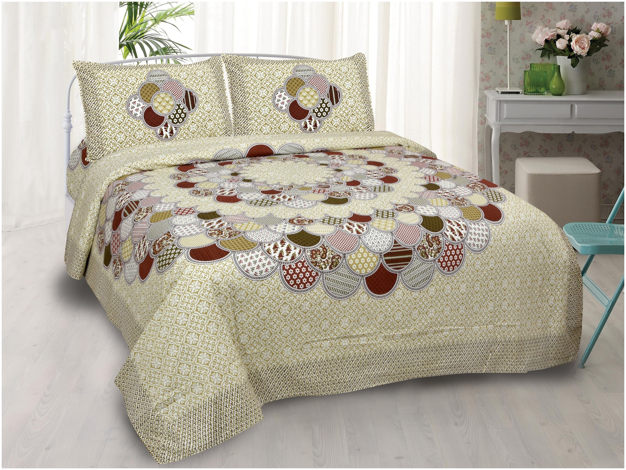 

TEXSTYLERS Cotton Abstract King Size Bedsheet 220 TC ( 1 Bedsheet With 2 Pillow Covers Multi )