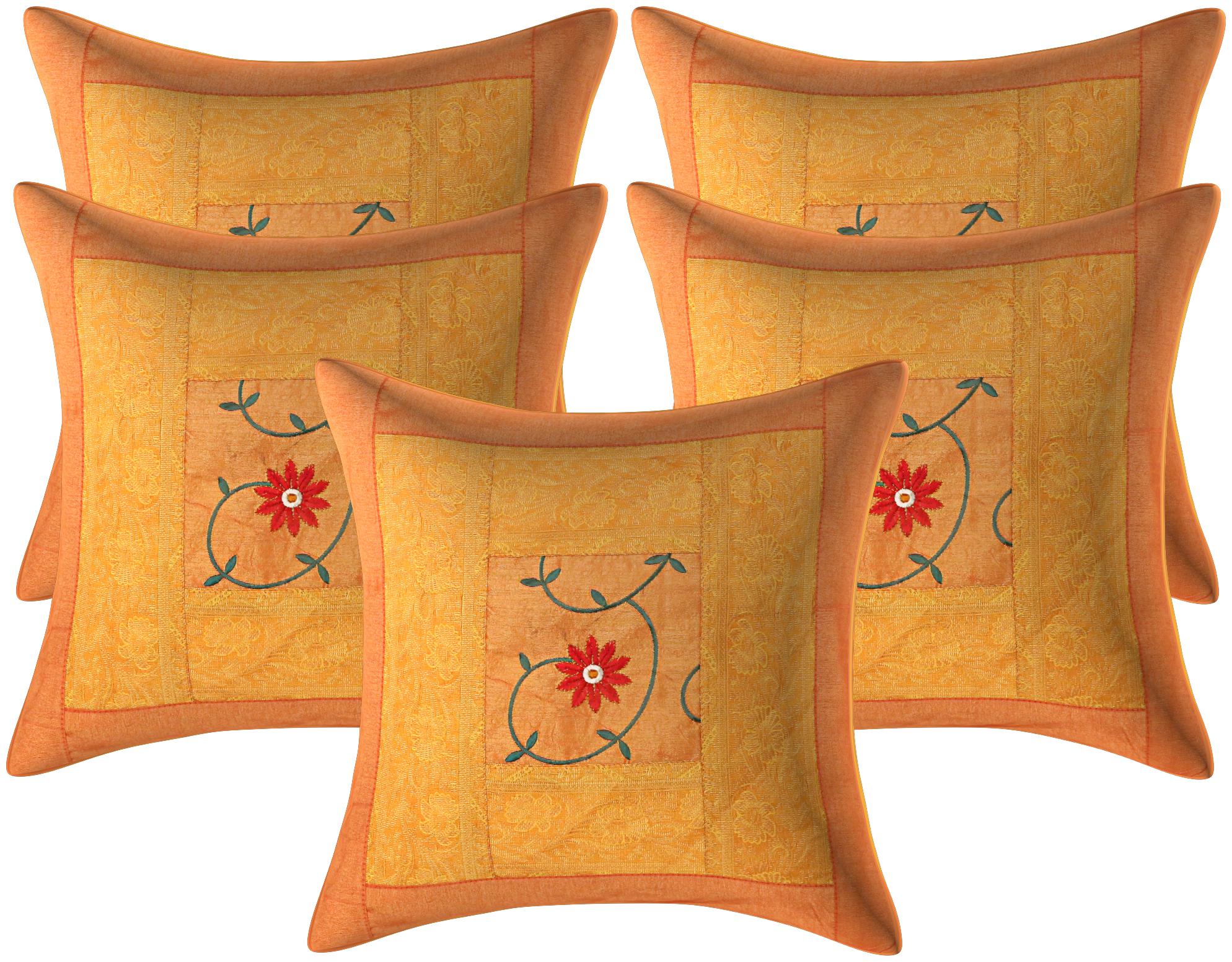 

TEXSTYLERS Floral Polyester Yellow Cushion Cover ( Regular Pack of 5 )