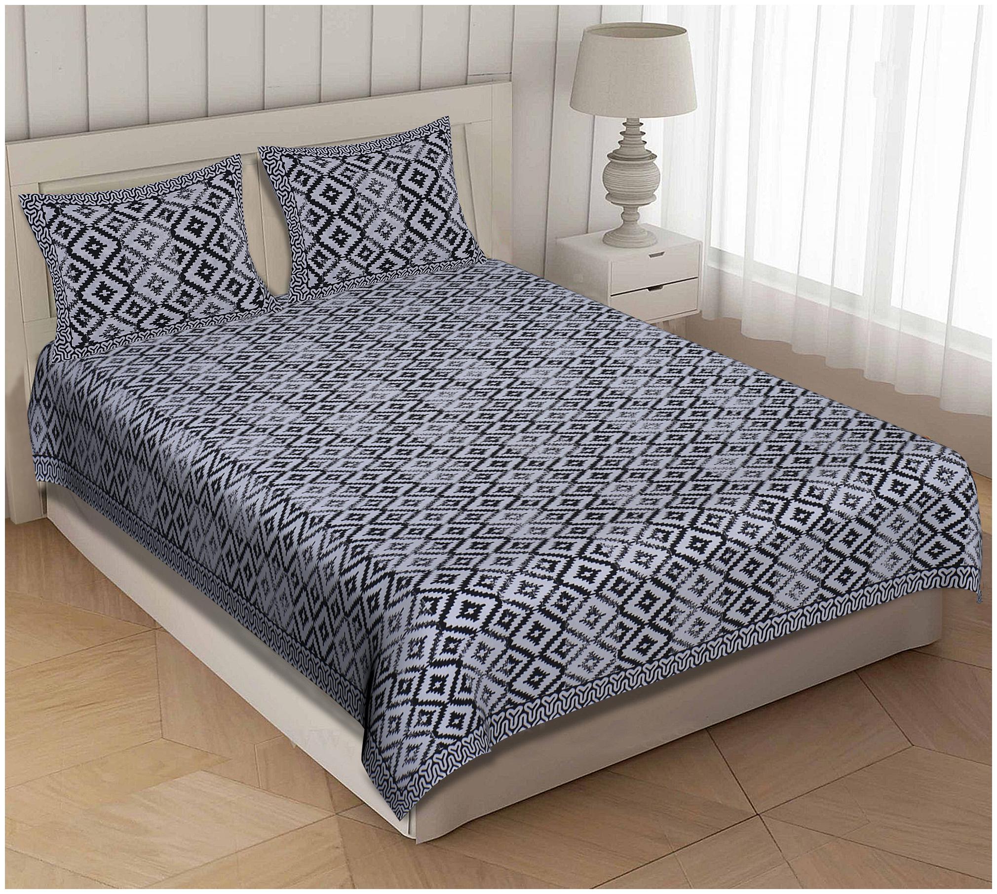 

TEXSTYLERS Cotton Geometric Double Size Bedsheet 220 TC ( 1 Bedsheet With 2 Pillow Covers Black )