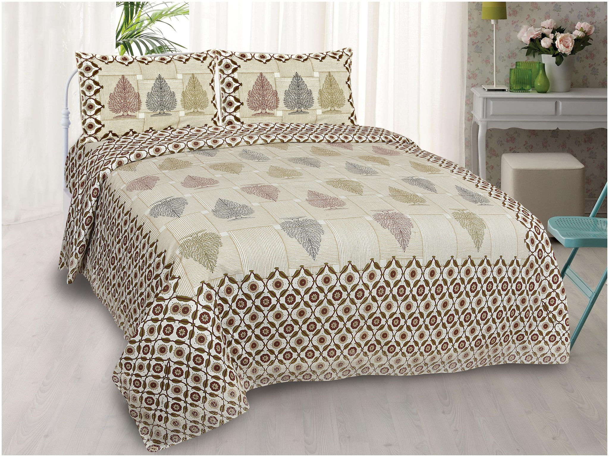 

TEXSTYLERS Cotton Abstract King Size Bedsheet 220 TC ( 1 Bedsheet With 2 Pillow Covers Multi )