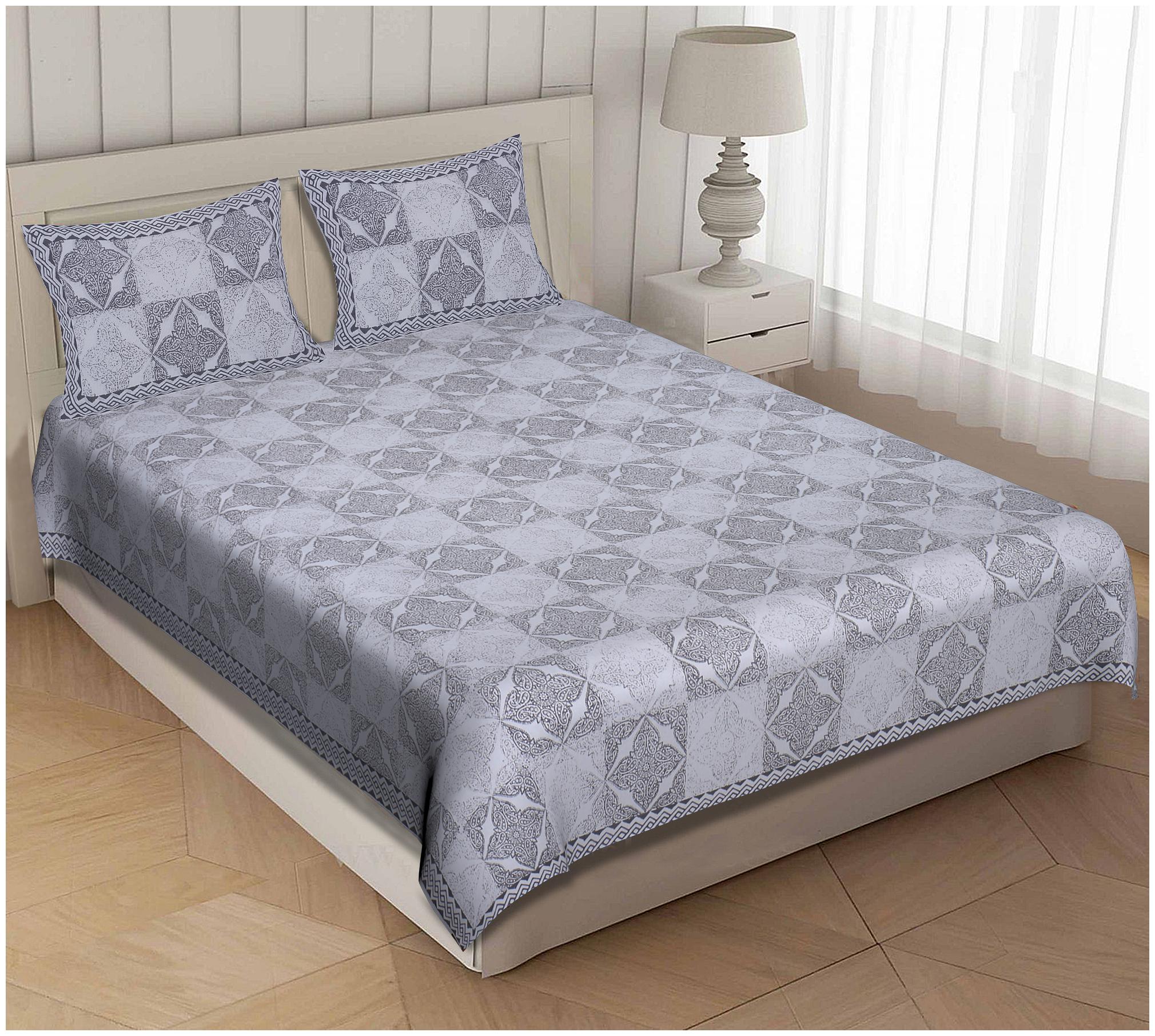 

TEXSTYLERS Cotton Geometric Double Size Bedsheet 220 TC ( 1 Bedsheet With 2 Pillow Covers Grey )
