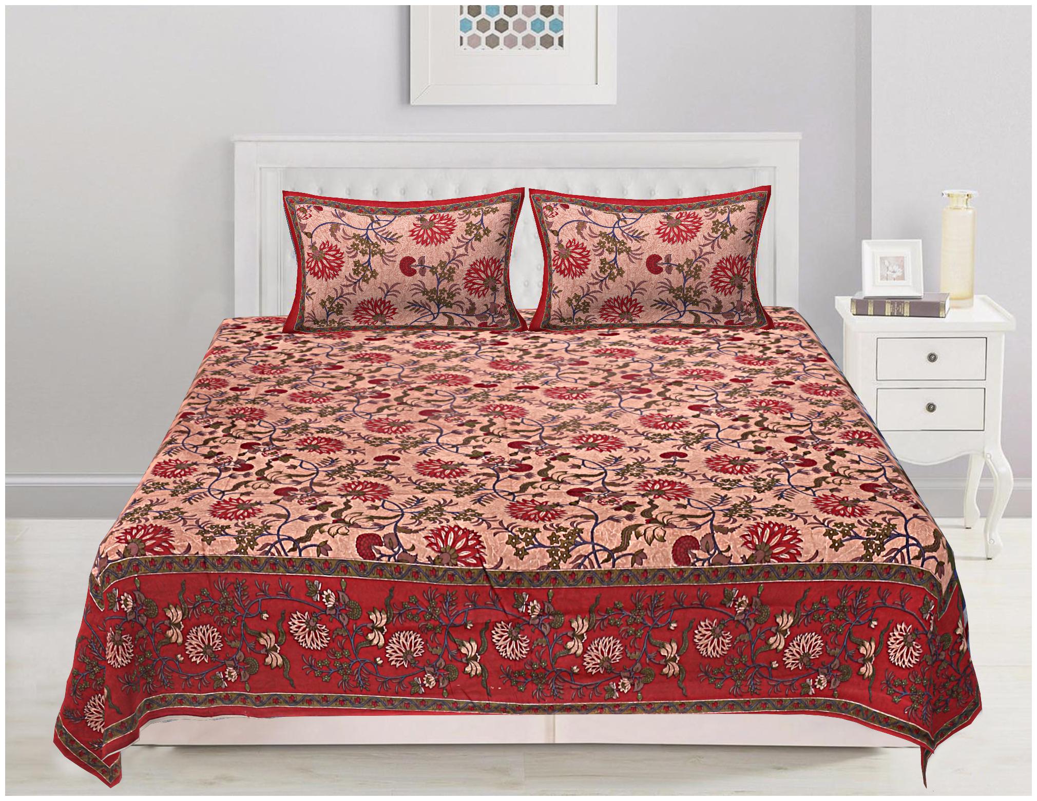 

TEXSTYLERS Cotton Floral Double Size Bedsheet 200 TC ( 1 Bedsheet With 2 Pillow Covers Maroon )