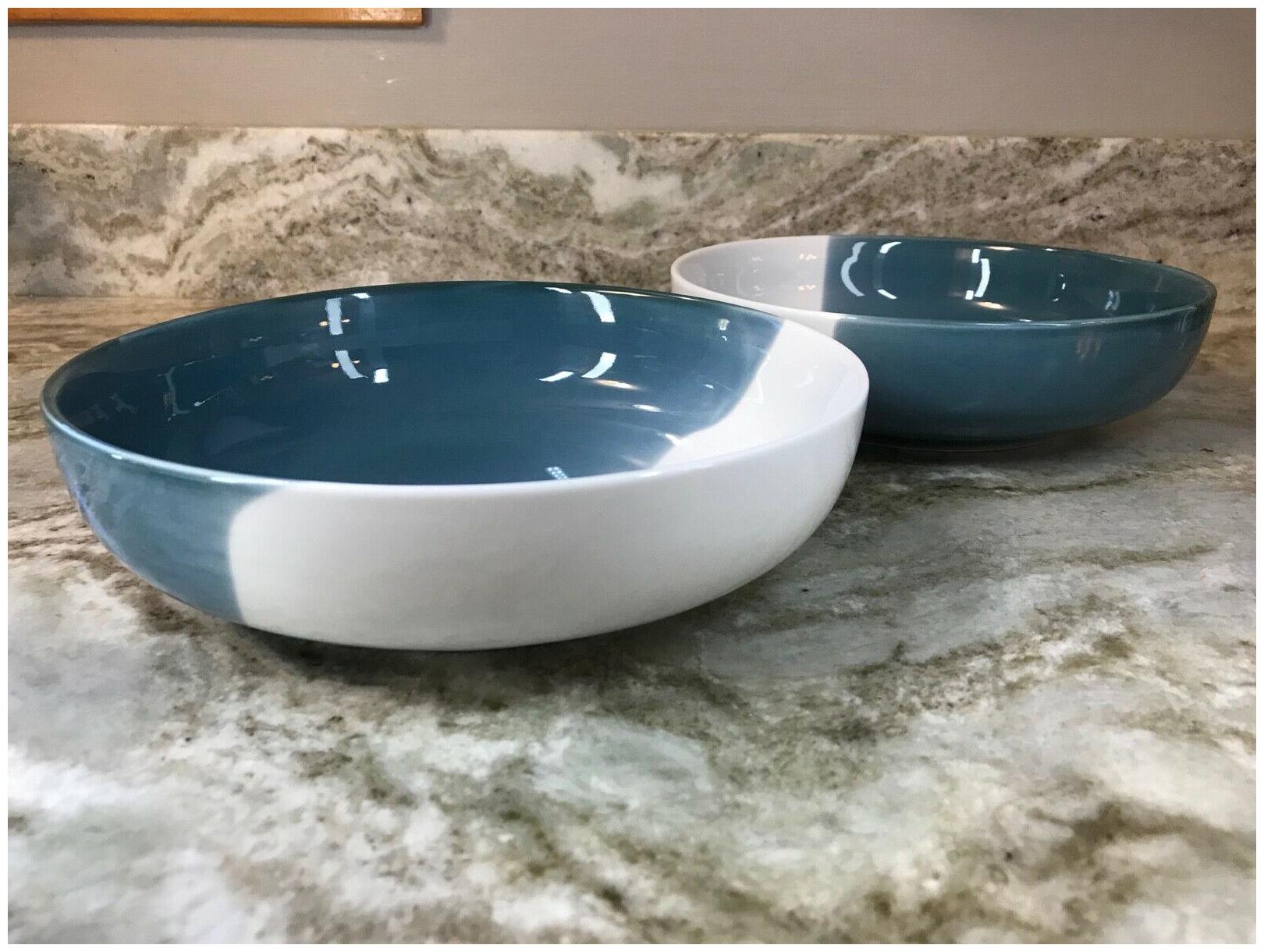 

The Cellar Dinner Bowls Teal And White Set Of 2 Porcelain New