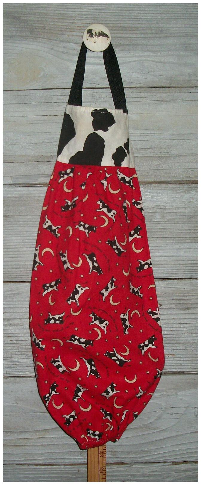 

The Cow Jump Over The Moon on Red Plastic Grocery Bag Rag Sock Holder Organizer