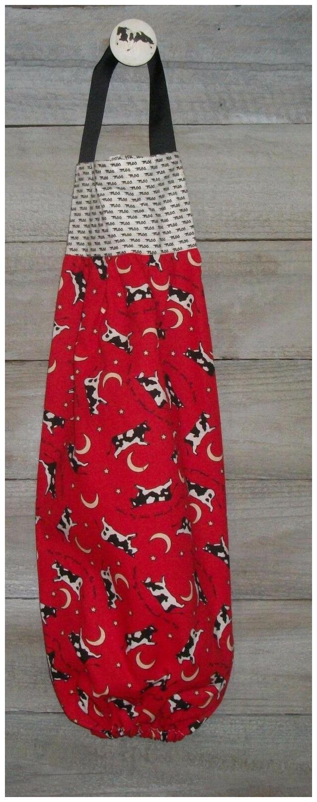 

The Cow Jump Over The Moon on Red Plastic Grocery Bag Rag Sock Holder Organizer