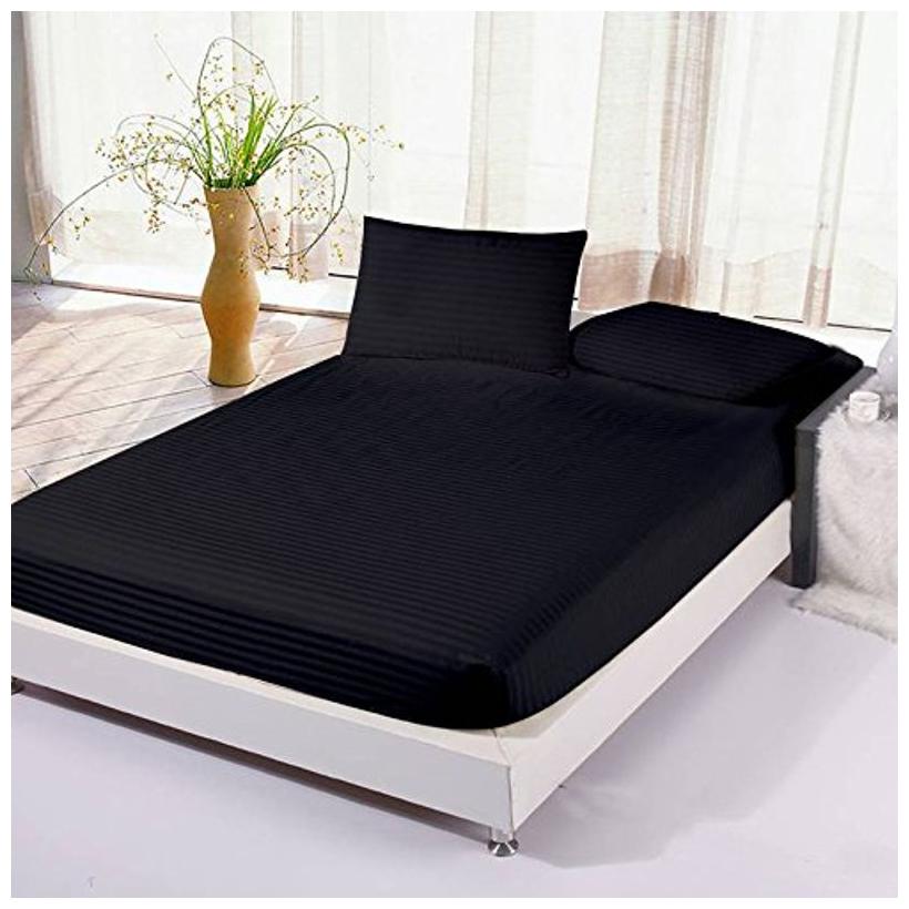 

The Intellect Bazaar Satin Striped King Size Bedsheet 104 TC ( 1 Bedsheet With 2 Pillow Covers Black )