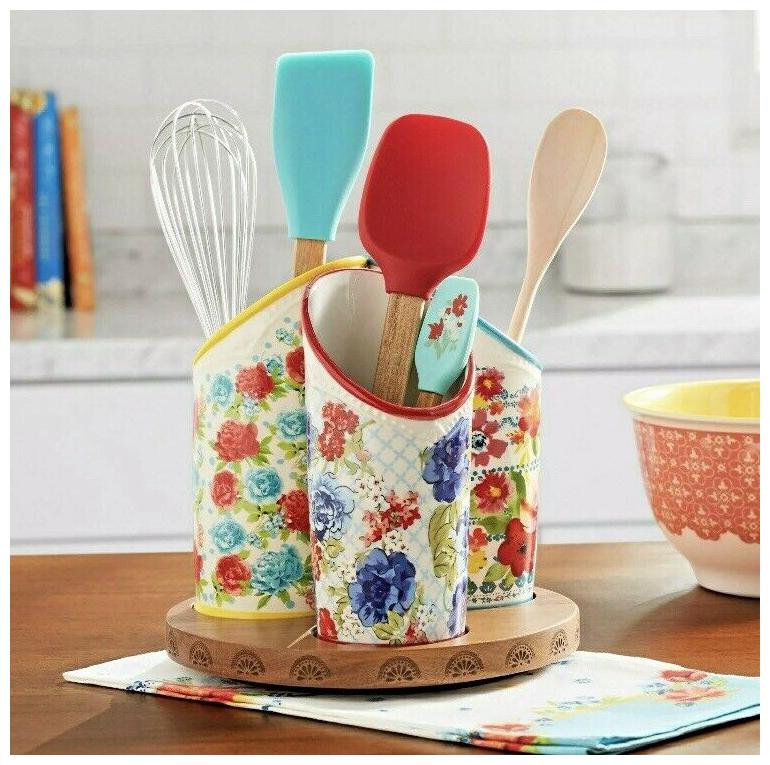

The Pioneer Woman Floral Medley 3-Compartment Utensil Holder Easy Fun Organizer