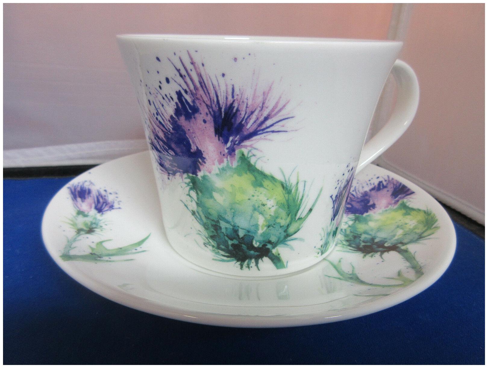 

THISTLE BREAKFAST CUP SAUCER ROY KIRKHAM MADE IN ENGLAND FINE BONE CHINA
