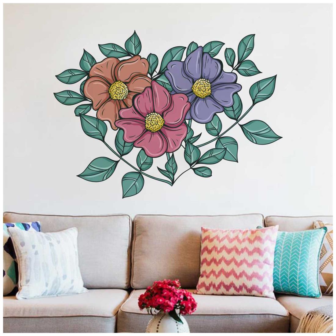 

Rawpockets Wall Stickers Three Colours Flower Wall Decal Sticker