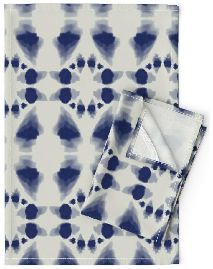 

Tie Dye Blue White Abstract Modern Linen Cotton Tea Towels by Roostery Set of 2
