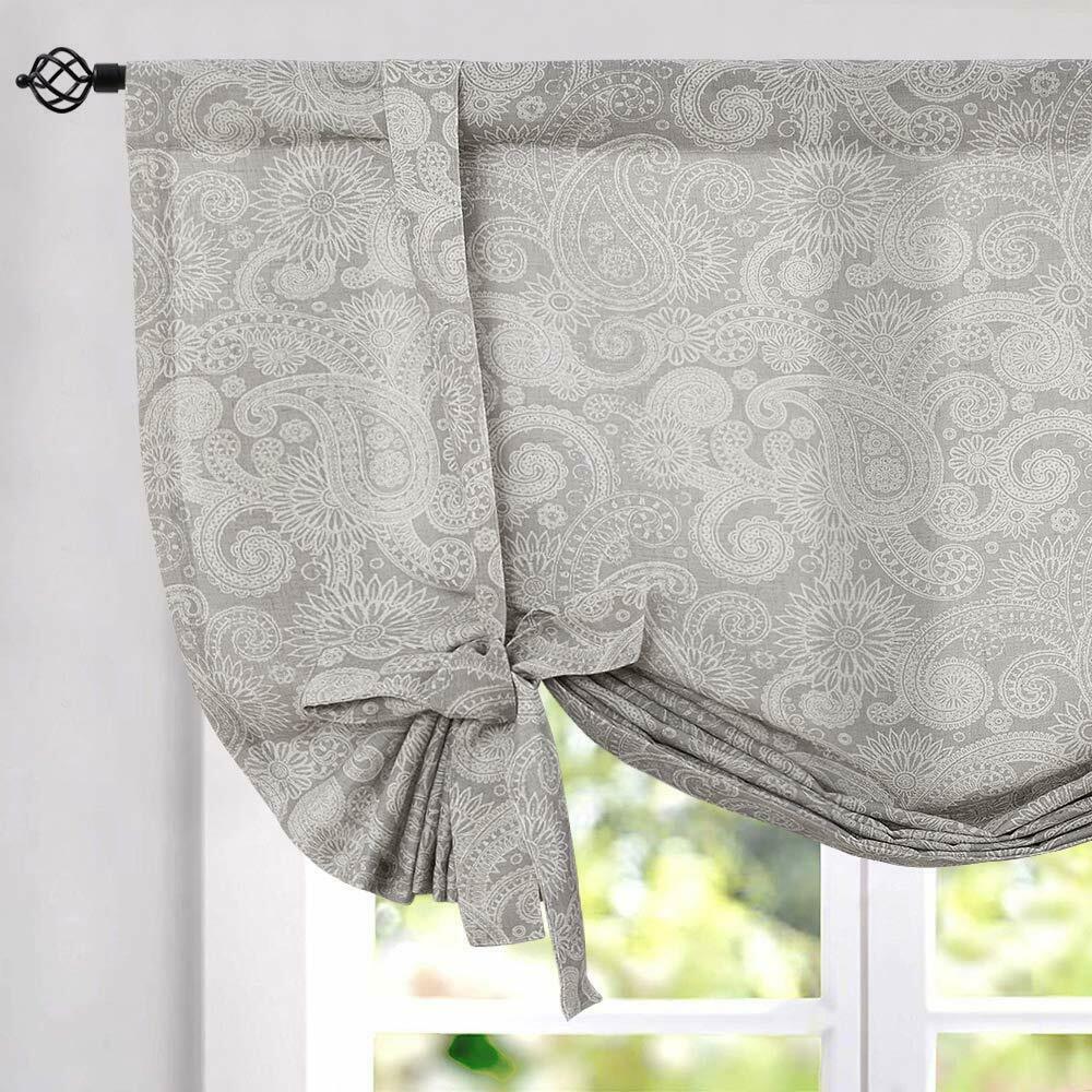 

Tie Up Curtains Linen Textured PaisleyRustic Jacobean F loral Printed 1 Panel