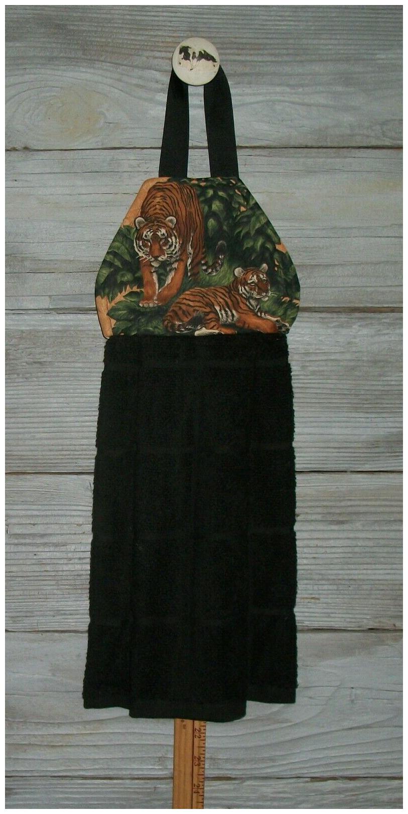 

Tigers Cubs Jungle Foliage on Tonal Tan Hanging Kitchen Oven Frdnge Towel