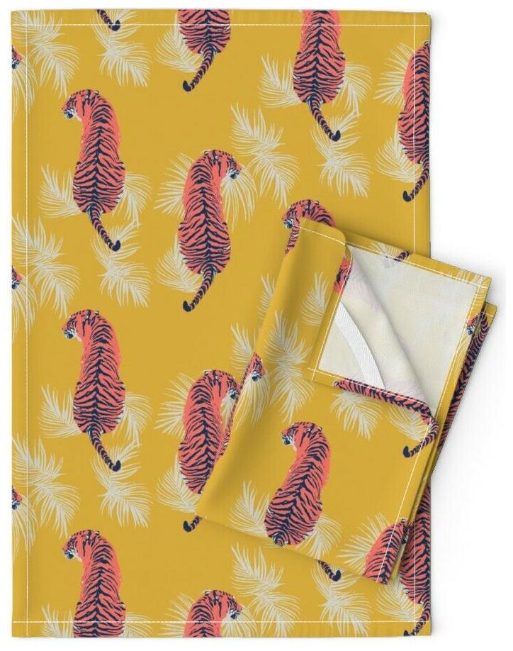

Tigers Tropical Paisley Palm Leaf Linen Cotton Tea Towels by Roostery Set of 2