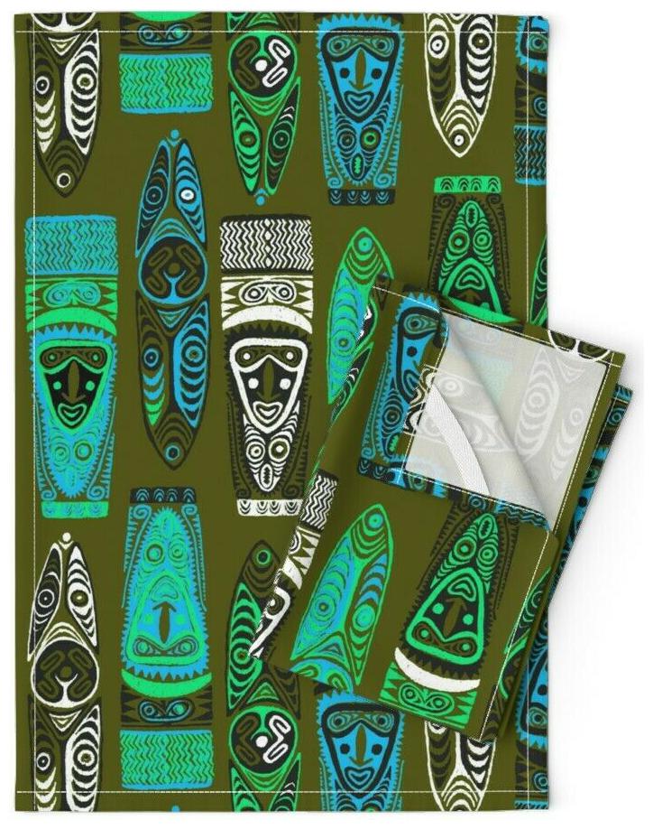 

Tiki Vintage Hawaiian Tapa Aloha Linen Cotton Tea Towels by Roostery Set of 2