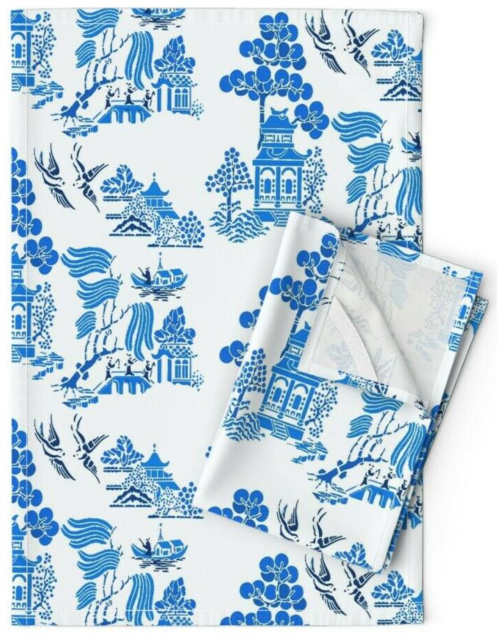

Toile Rococo Traditional Chintz Linen Cotton Tea Towels by Roostery Set of 2