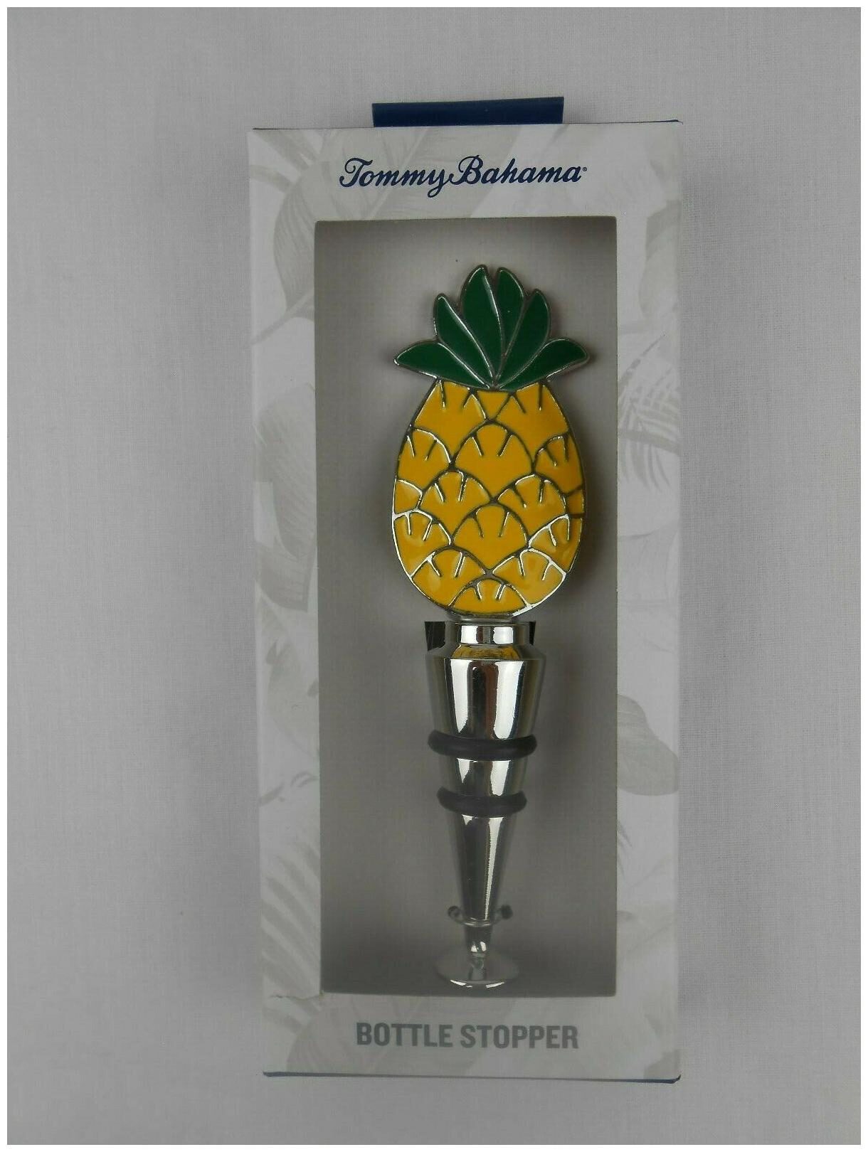 

Tommy Bahama Enameled Pineapple Metal Bottle Stopper Silver Accents NEW NIP