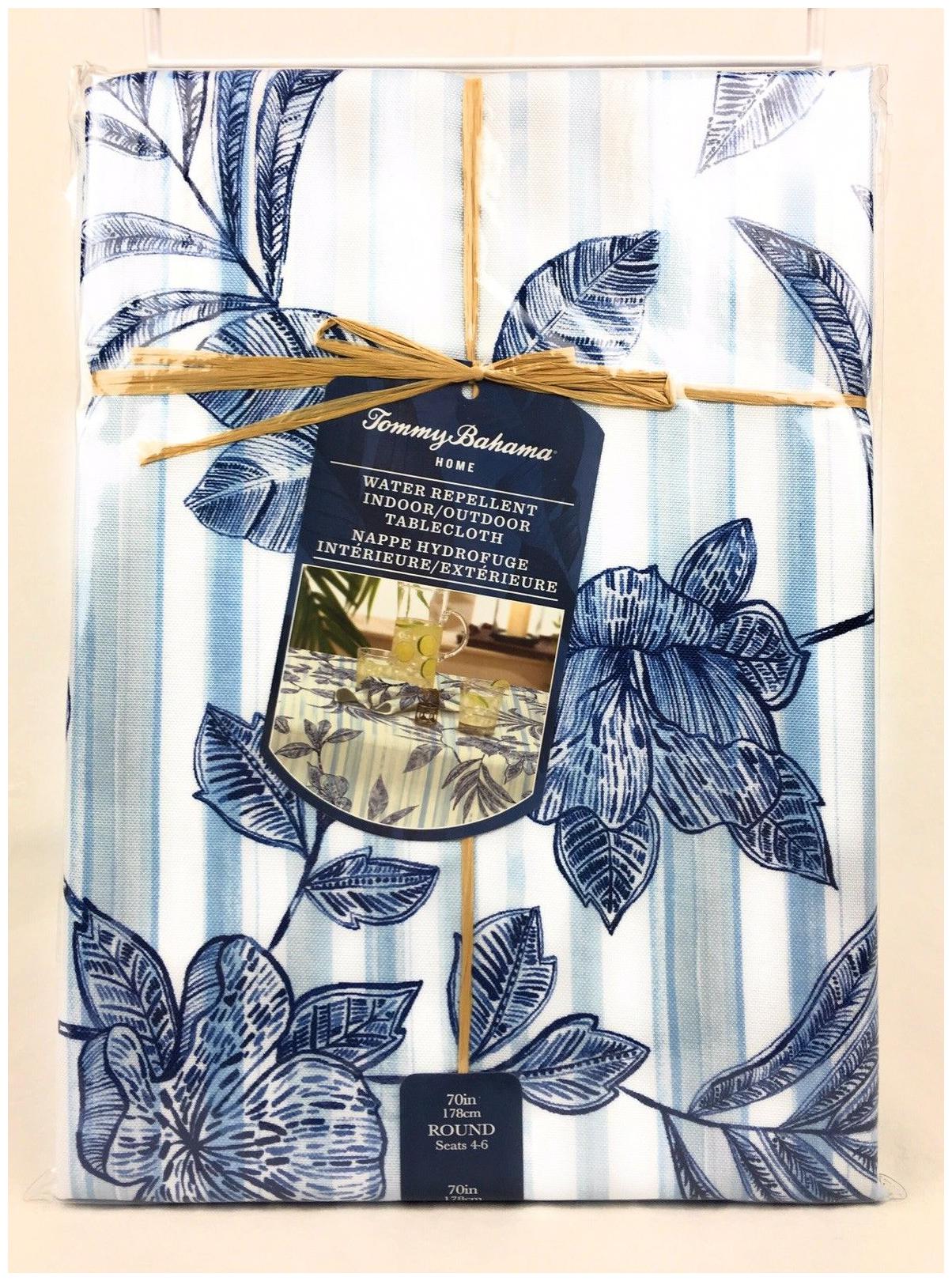 

Tommy Bahama Indoor Outdoor Tropical Tablecloth Delray Blue White Stripe Floral
