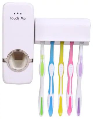 

Toothpaste Dispenser With 5 Toothbrush Holder Set Wall Mount Stand Plastic Toothbrush Holder