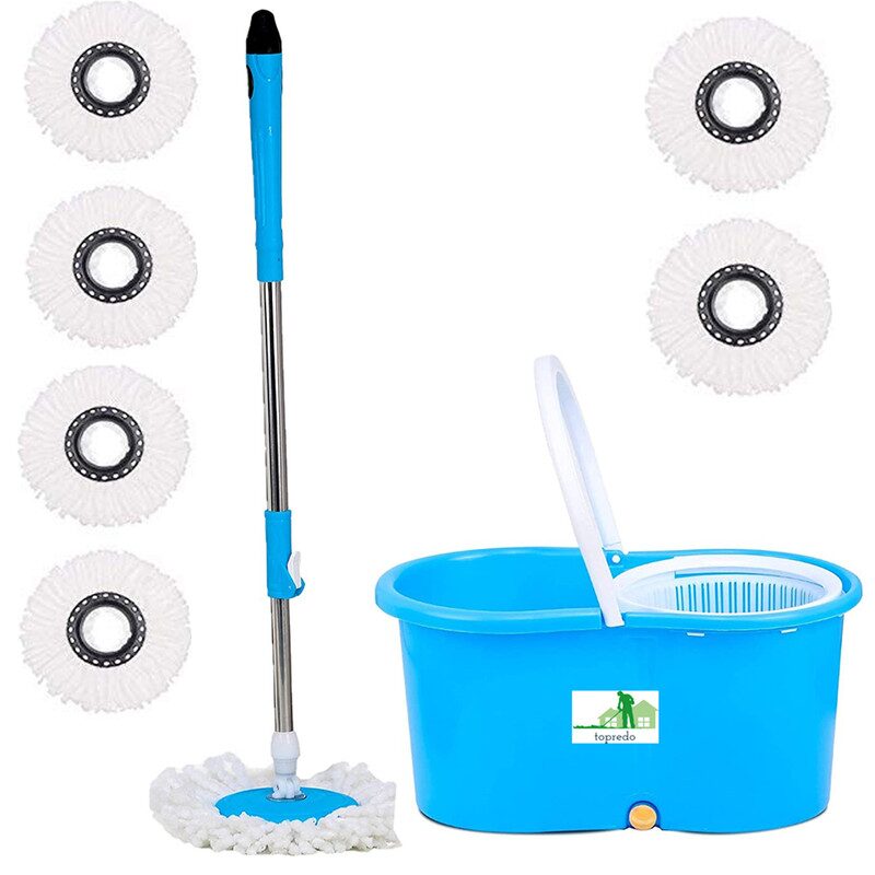 

TOPREDO Mop Floor Cleaner with Bucket Set Offer with Big Wheels for Best 360 Degree Easy Magic Cleaning Blue with 6 Microfiber