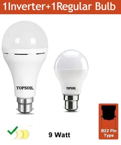 

Topsoil Rechargeable Inverter Emergency Led Bulb Pack Of One Inverter Led Bulb And One Normal 9 Watt Led Bulb