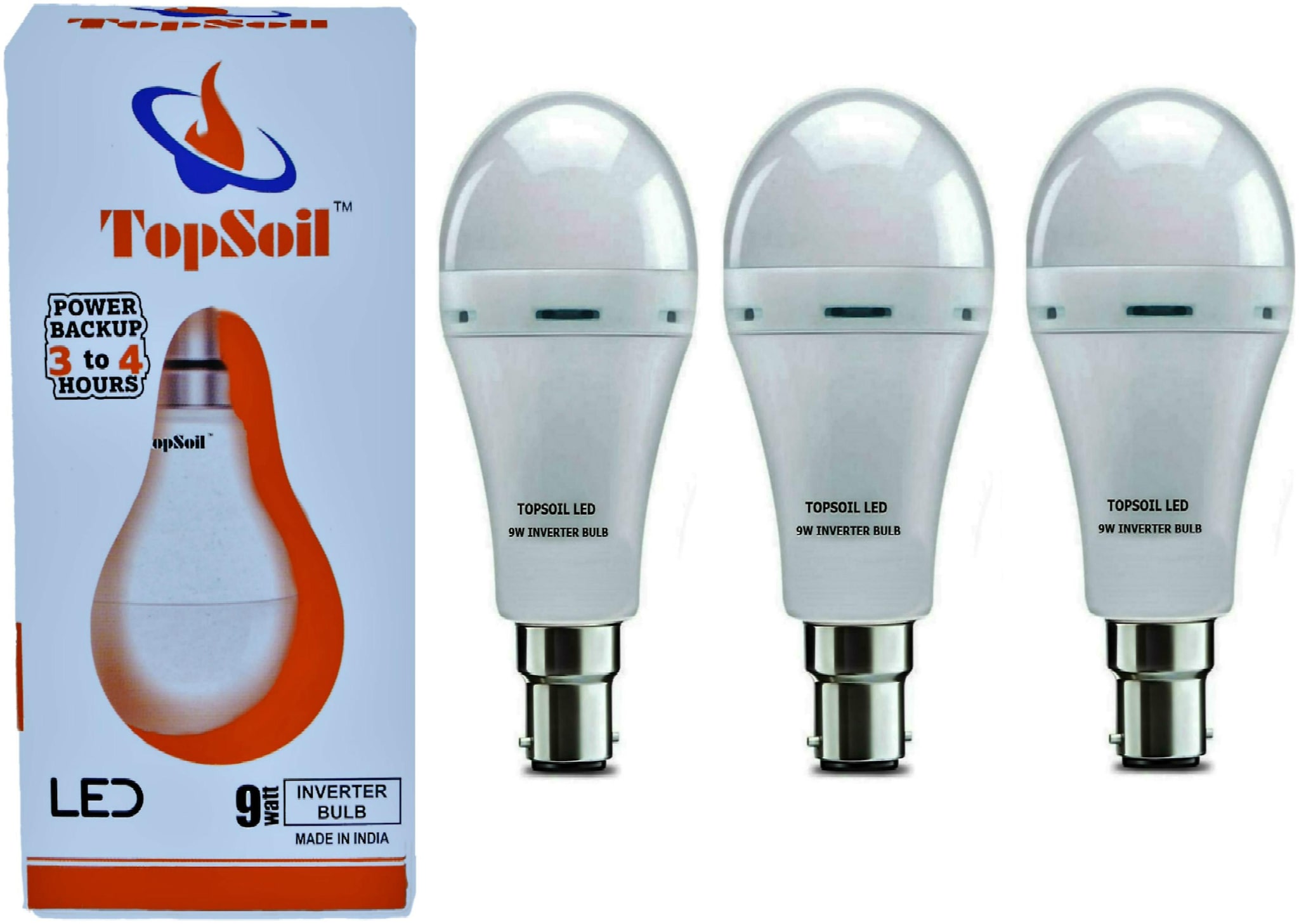 

TopSoil Rechargeable Emergency LED Bulb 9 Watt Backup 3 Hours (Pack of 3)