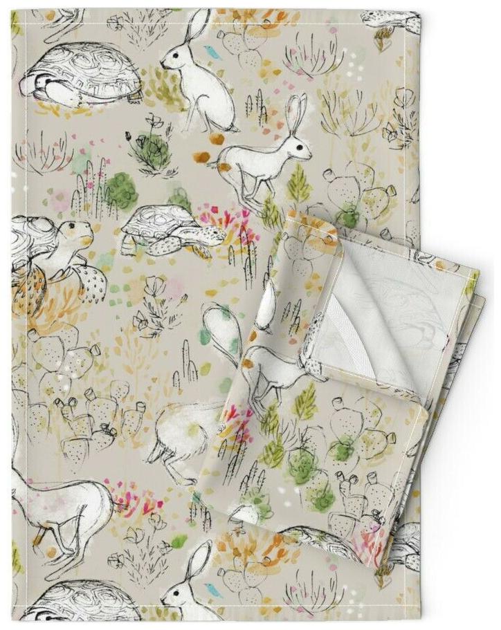 

Tortoise And Hare Cute Animals Linen Cotton Tea Towels by Roostery Set of 2