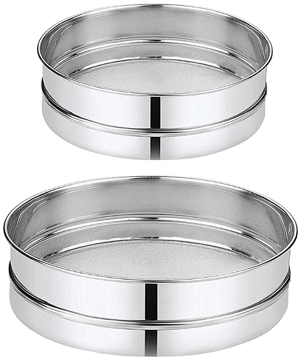 

Total Solution 2 pcs Stainless Steel Flour Chalni Spices Food Strainers Atta Maida Chalni Sieve Set Of 2