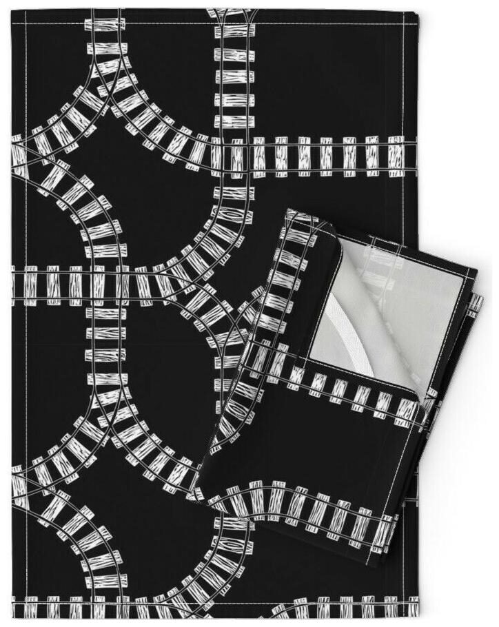 

Trains Railway Enthusiast Railroad Linen Cotton Tea Towels by Roostery Set of 2