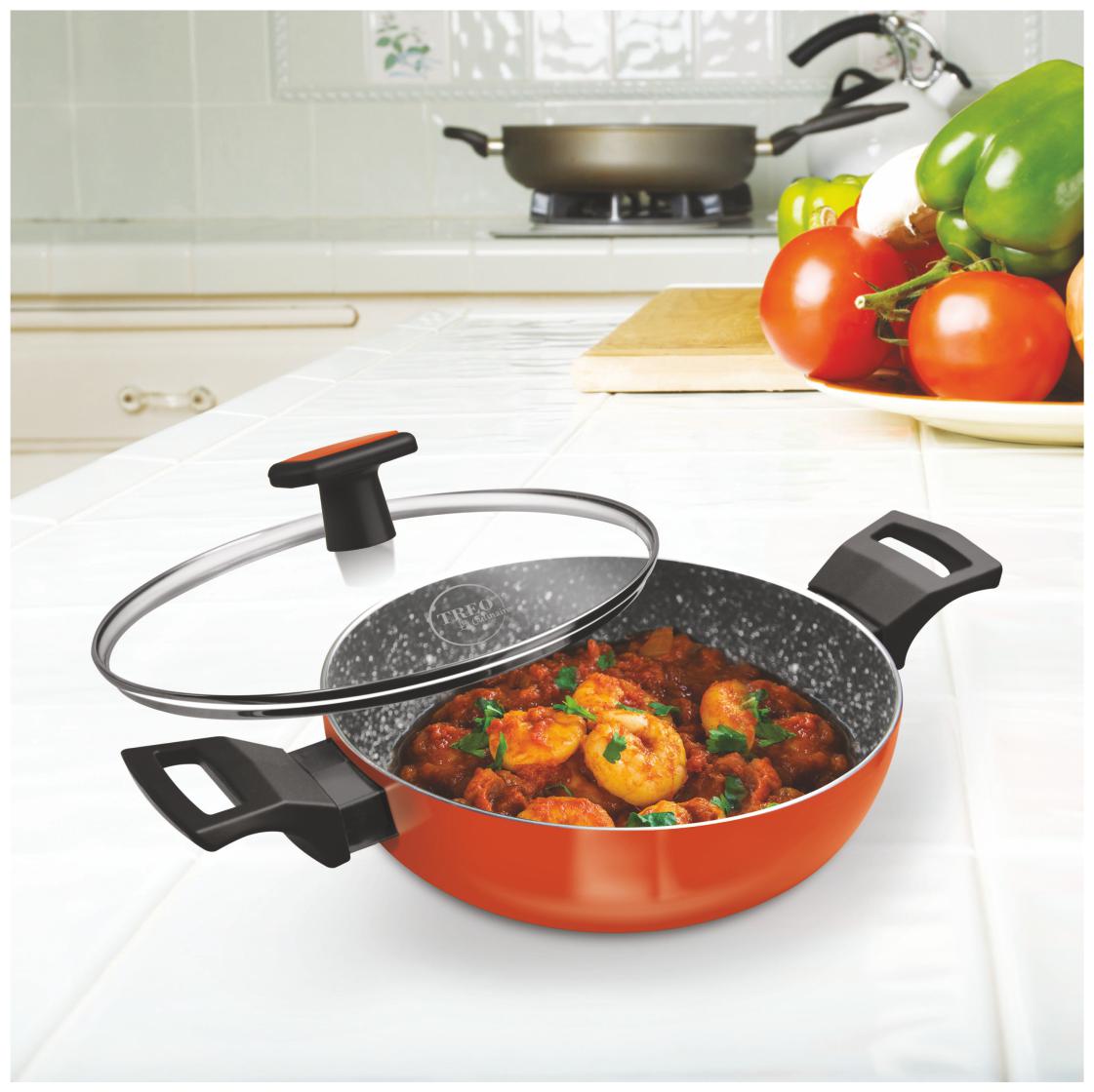 

Treo By Milton La Culinaire Granito Kadhai 22 Cm With Glass Lid 1 pc 2 1 L Orange
