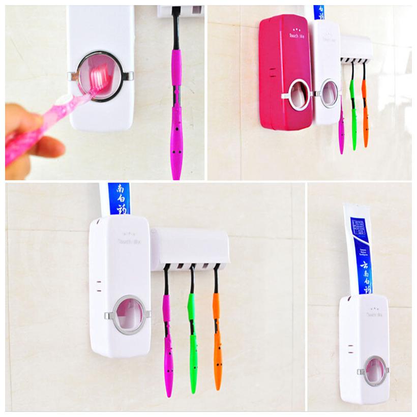 

TRIANGLE ANT utomatic Toothpaste Dispenser With 5 Piece Toothbrush Holder- White Plastic Toothbrush Holder Plastic Toothbrush Holder (White Wall Mount)