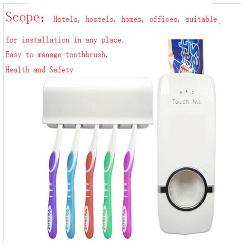 

TRIANGLE ANT Automatic Toothpaste Dispenser Plastic Bathroom Set Plastic Toothbrush Holder (White Wall Mount)