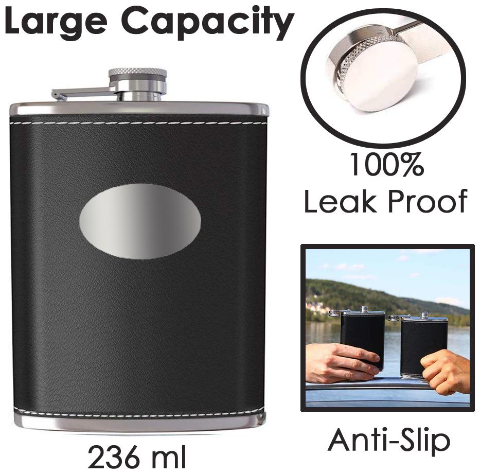 

Triangle Ant Premium Quality Black Leather Coated 236 ml Stainless Steel Hip Flask