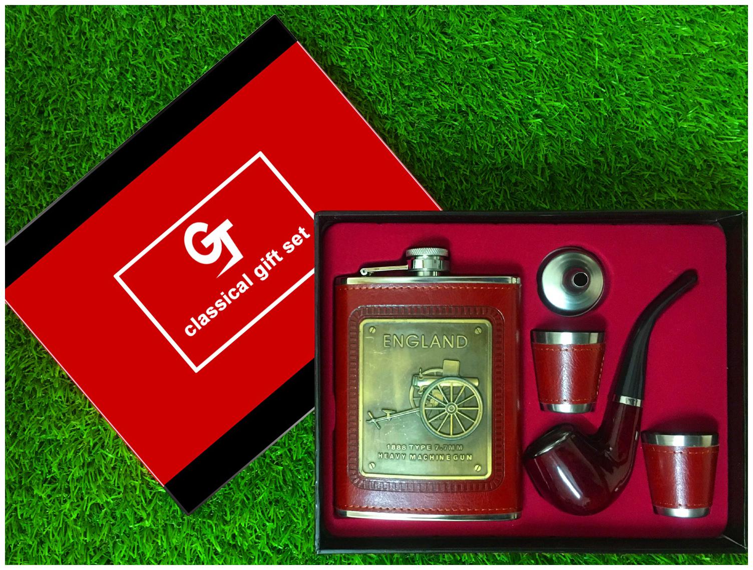 

Triangle Ant 1149 ENGLAND Brown Hip Flask Stainless Steel With 1 Cigar 2 Glasses 1 Funnel For Alcohol Drinking Whisky -236 ML