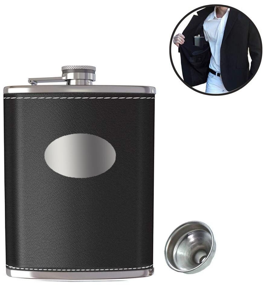 

Triangle Ant 1177 Black Hip Flask Alcoholic Drinks Wine Whiskey With Funnel - 236 ML Stainless Steel
