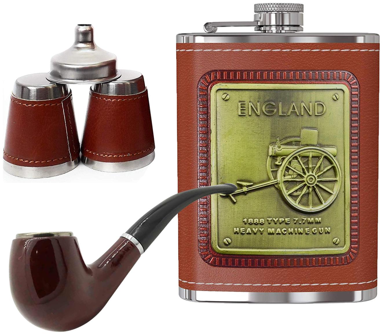 

Triangle Ant 1149 ENGLAND Brown Hip Flask Stainless Steel With 1 Cigar 2 Glasses 1 Funnel For Alcohol Drinking Whisky -236 ML