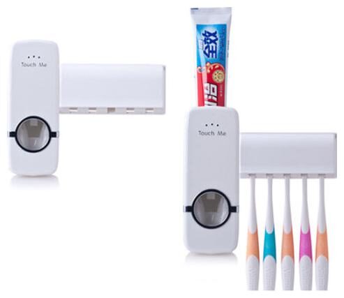 

TRIANGLE ANT Toothpaste Dispenser With 5 Toothbrush Holder Set Wall Mount Stand Plastic Toothbrush Holder