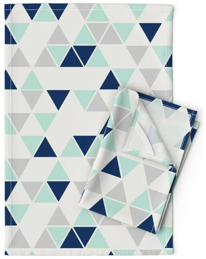 

Triangle Triangles Navy Mint Linen Cotton Tea Towels by Roostery Set of 2