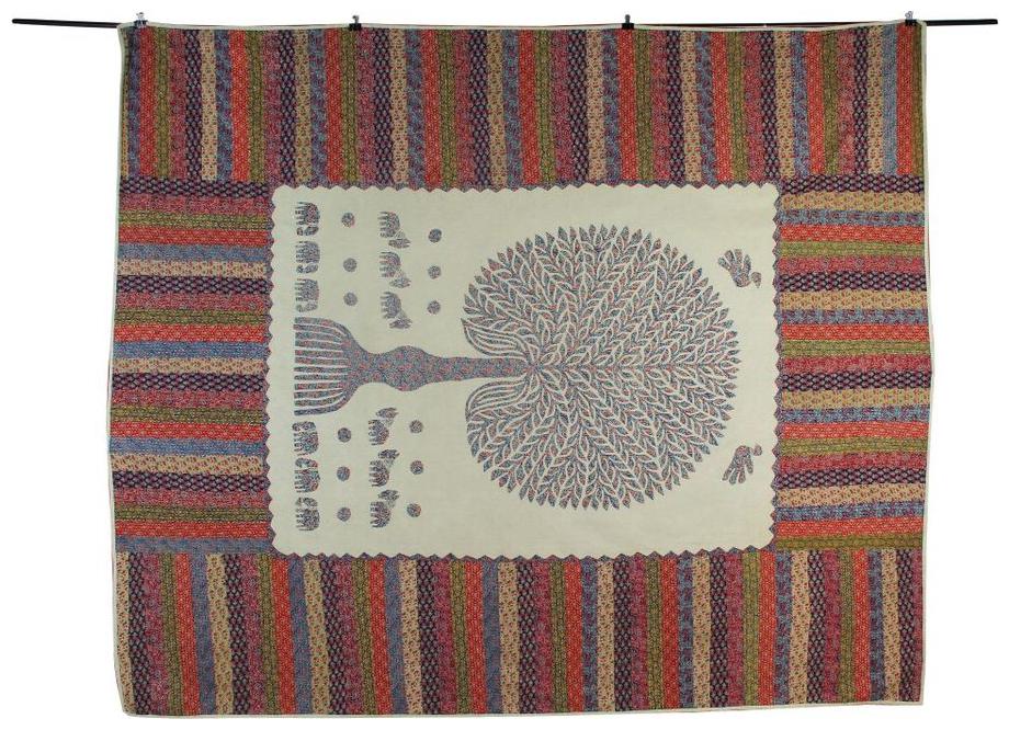 

Tribes India Bed Cover Ajark Veg Paint Applique multi colour Double Bed Sheet