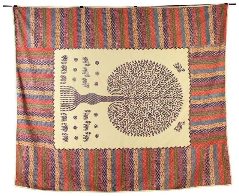 

Tribes India Bed Cover Ajark Veg Paint Applique multi colour Double Bed Sheet