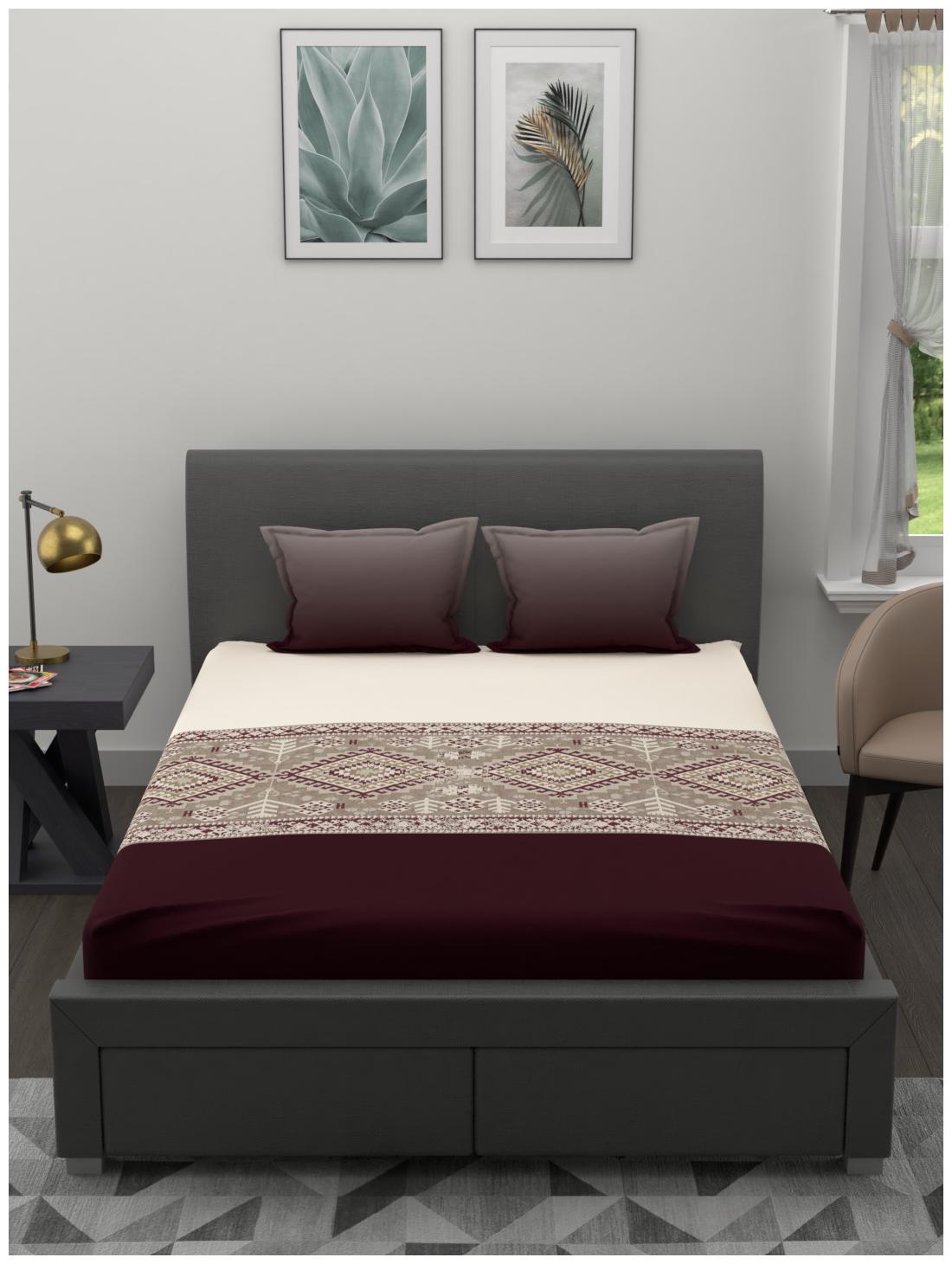 

Trident Cotton Printed King Size Bedsheet 210 TC ( 1 Bedsheet With 2 Pillow Covers Maroon )