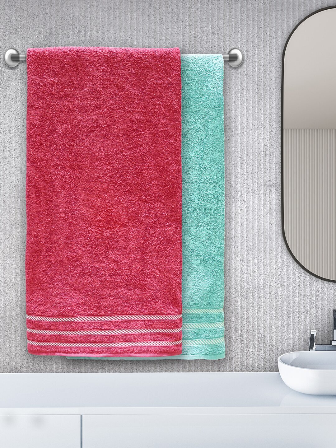 

Trident 380 GSM Cotton Bath Towel ( 2 Pieces Pink Green )